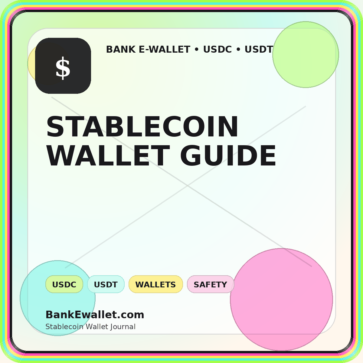 BankEwallet.com stablecoin wallet guide artwork for USDC, USDT, security, and networks